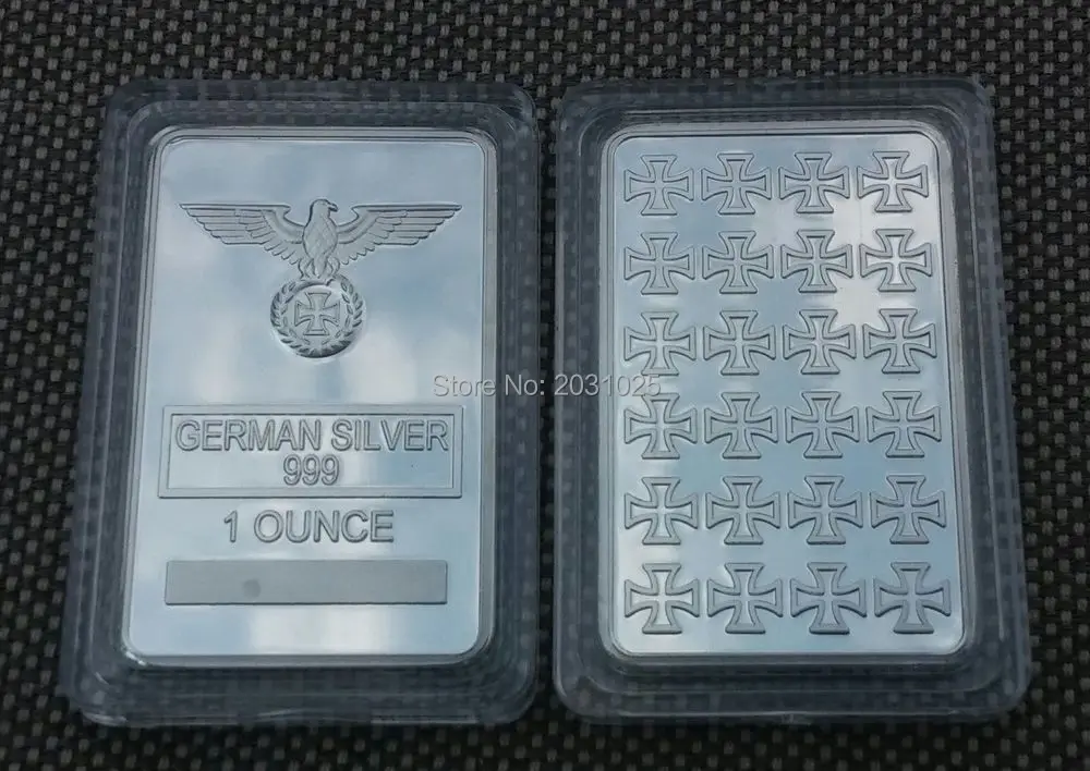Free Shipping 50pcs/lot ,1 oz German Silver Iron Cross Bar, German Silver Barin Noncurrency