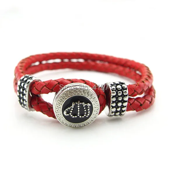 YH AB04 Islamic Jewelry Red Leather Bracelet, Rhinestone Allah Muslim