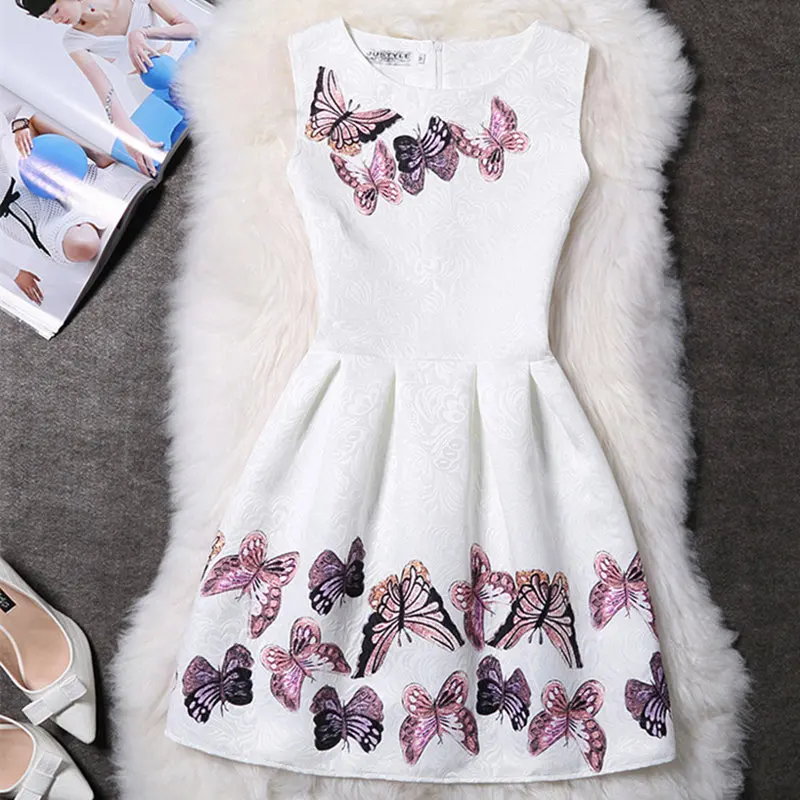 Women Summer Dress Round Neck Print Vintage Dress Boho Sleeveless Women Dress Plus Size/mini Dress Party Vestido Ball Gown Dress
