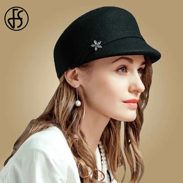 Buy FS British Hats For Women Black Wool Hat Wide Brim