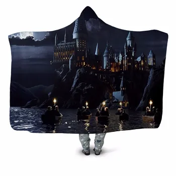

Lighting Castle 3D Print Plush Hooded Washable Home Office Blanket for Adult Child Sofa Quilt Wearable Fleece Throw DIY Blanket
