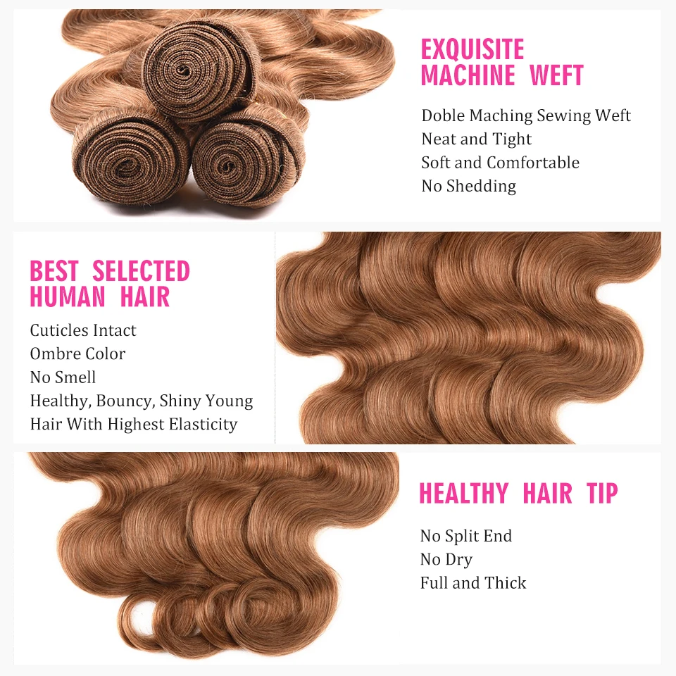 Color 27# 3 Bundles Brazilian Body Wave With Closure Honey Blonde Brazilian Human Hair Weave Bundles Lace With Closure Non Remy Color 27# 3 Bundles Brazilian Body Wave With Closure Honey Blonde Brazilian Human Hair Weave Bundles Lace With Closure Non Remy