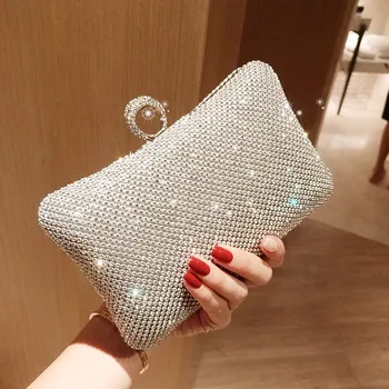 

European and Americans Style Ladies' Day Clutches Luxury Bling Rhinestone Knucklebox Bag Evening Bags Bridal Purses 20cm Purses