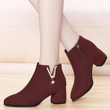 2018 Fashion Chelsea Boots Kid Suede Ankle Boots Women Genuine Leather Winter Autumn Boots Thick Heels Zip Female Shoes YG-B0017 morazora boots female cow suede fashion shoes zip solid leather boots spring autumn med heels shoes ankle boots for women