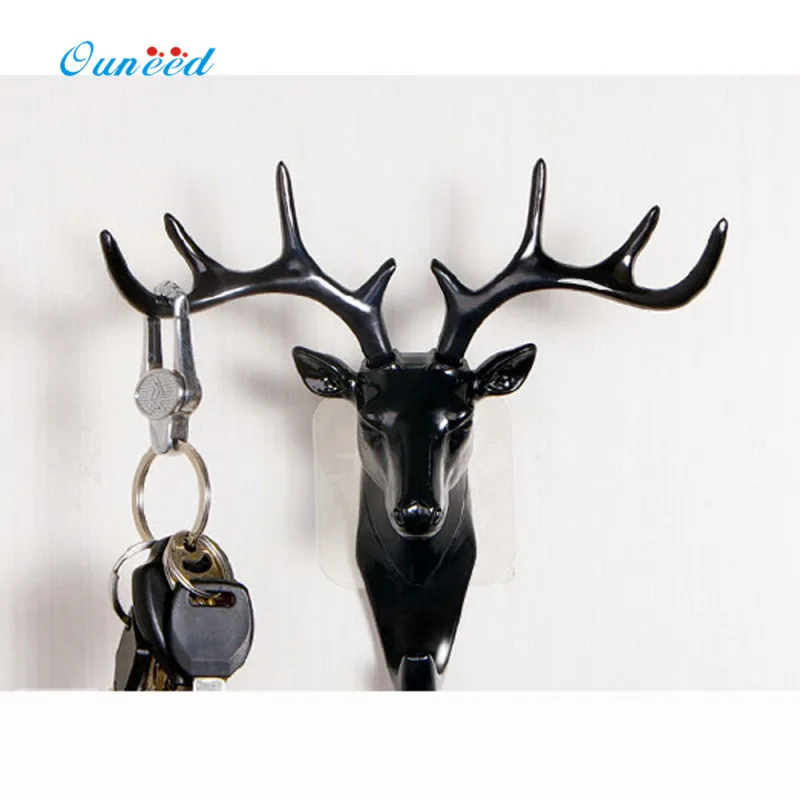 

Ouneed Deer head Self Adhesive Hook Hanger Bag Keys Cloth Sticky Holder Wall Door Hook Hanger 1pc