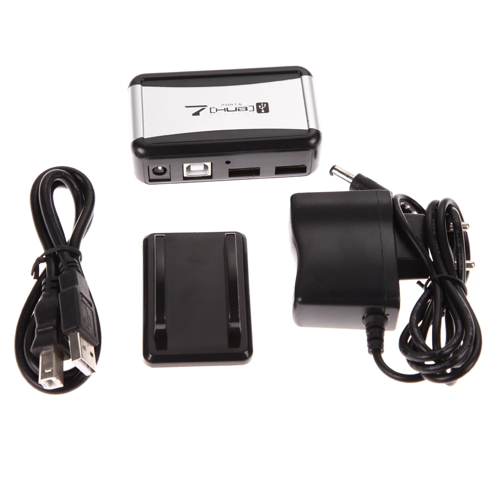 

7 Ports USB2.0 480Mbps High Speed Hub USB Expansion Splitter Adapter With EU Plug Power Adapter Vertical Stand For PC Laptop