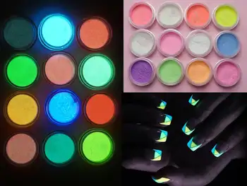 

12 colors Neon Noctilucent Nail Flakes/ Glow In The Dark Powder Fluorescent Luminescent Nail Art Pigment/ Glowing nail art powde
