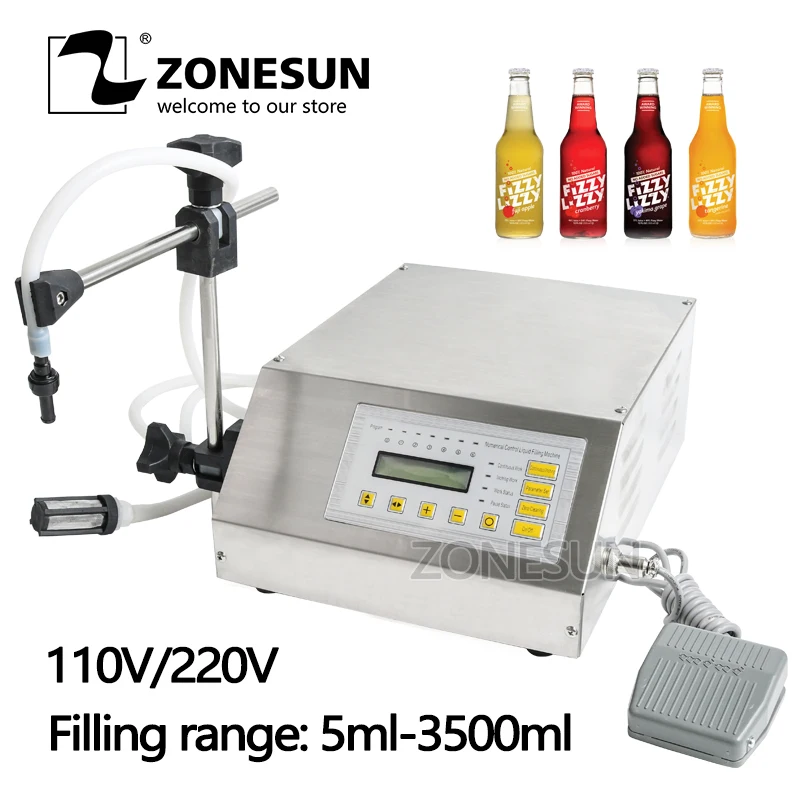 

ZONESUN 5-3500ml Small Nozzle Single Head Softdrink e-liquid Filling Machine Alcohol Small Bottle Filling Machine