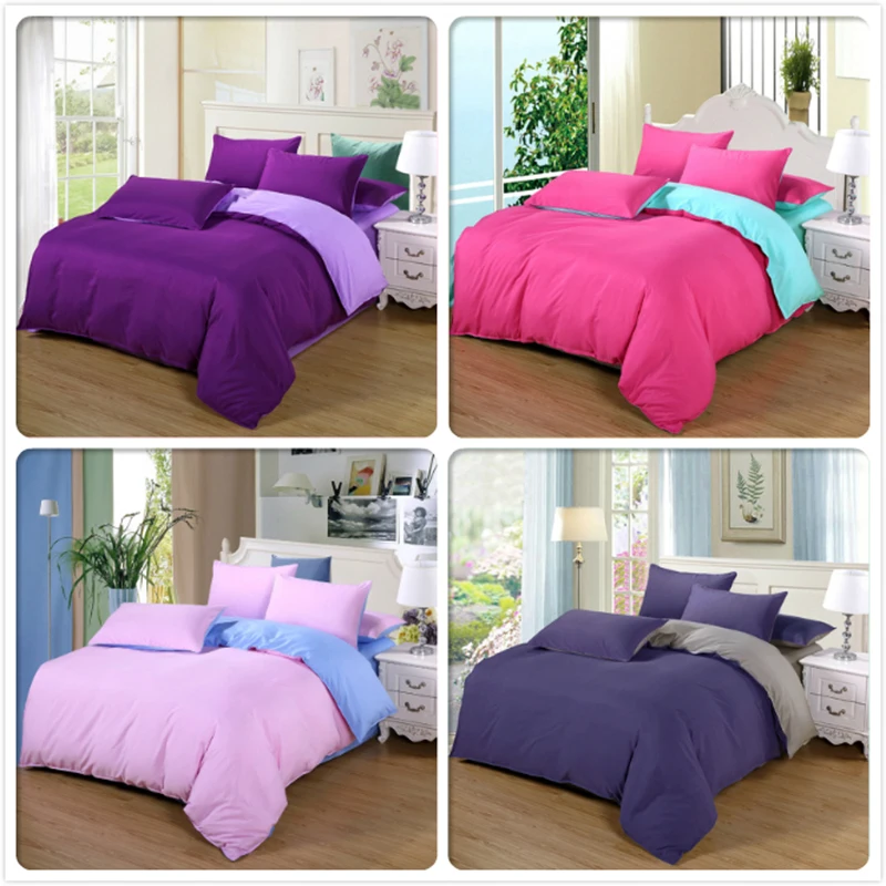 

4pcs Bedding Set Pure Color Duvet Cover Bed Flat Sheet Pillowcase 1.5m 1.8m 2m 2.2m Bed Linens King Queen Double Size Bedclothes