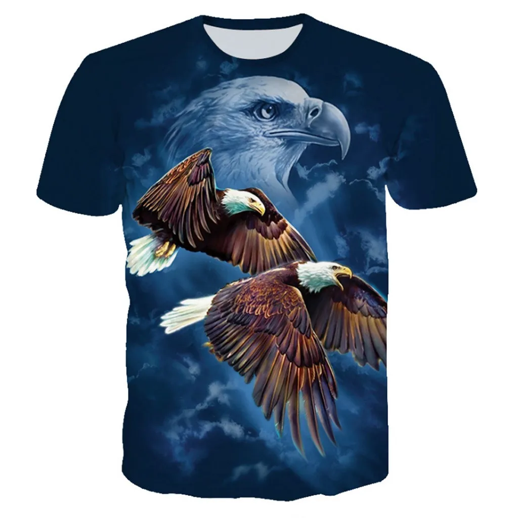 

JAYCOSIN Men's New Fashion 3D Flying Eagle Print Short Sleeve T-Shirt Top Men's Summer Short Sleeve T-Shirt Men's Casual