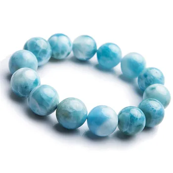 

17mm Genuine Natural Larimar Bracelets Women Men Powerful Stretch Blue Crystal Round Bead Gemstone Natural Larimar Bracelet
