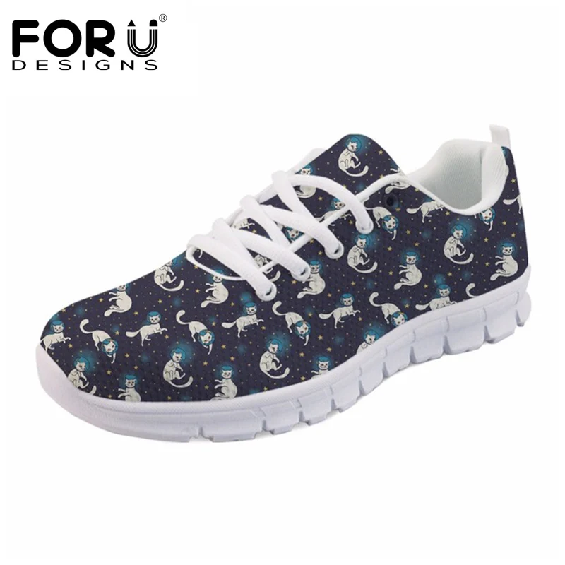 

FORUDESIGNS Cute Kitty Cat Printed Casual Women's Sneakers Flats Comfortable Breathable Mesh Shoes for Female Women Zapatos 2018
