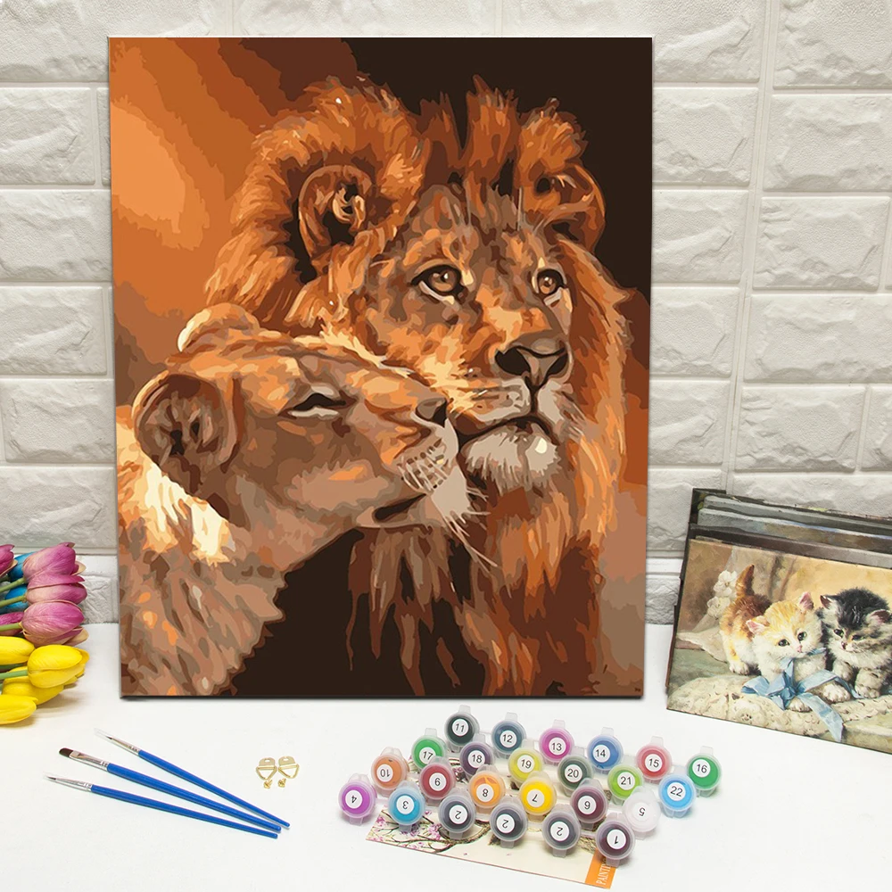 

The Lion Animal Oil Painting by Number Hand Painted Wall Art Picture For Home Decoration Wall Art 40x50cm With Frame