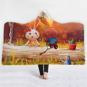 

Thick Wearable Nap Hooded Blanket Cute Cartoon Printed Children Blanket Home/Travel/Picnic Throw Bedding 150x200cm/130x150cm