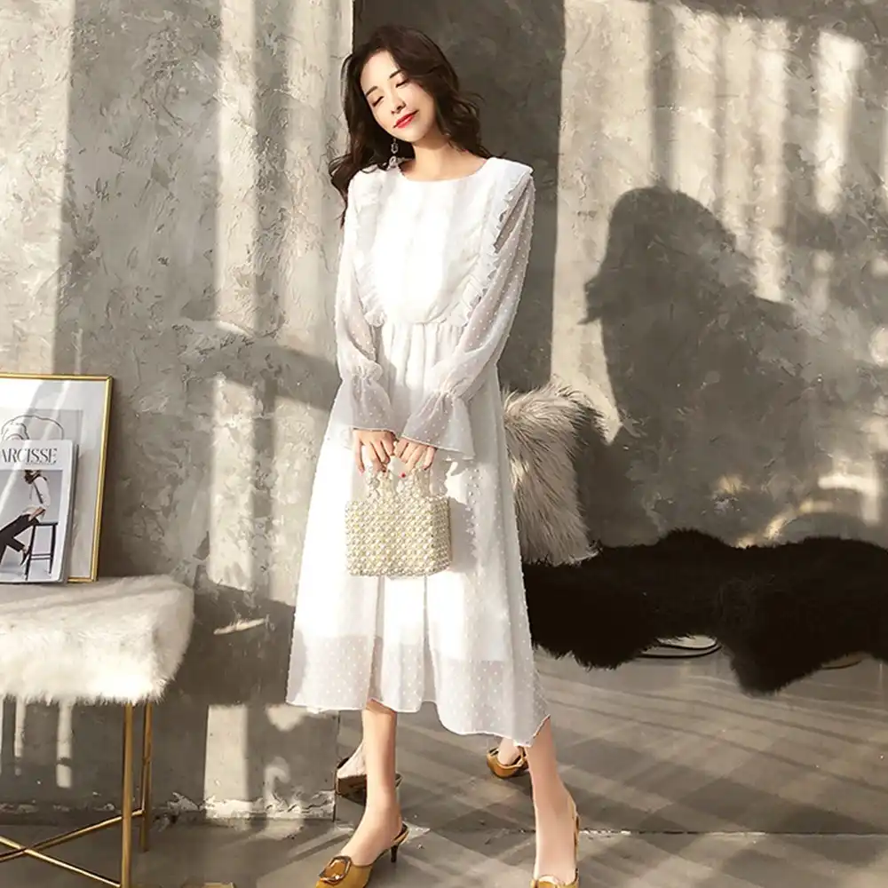 chiffon casual sleeve long dress