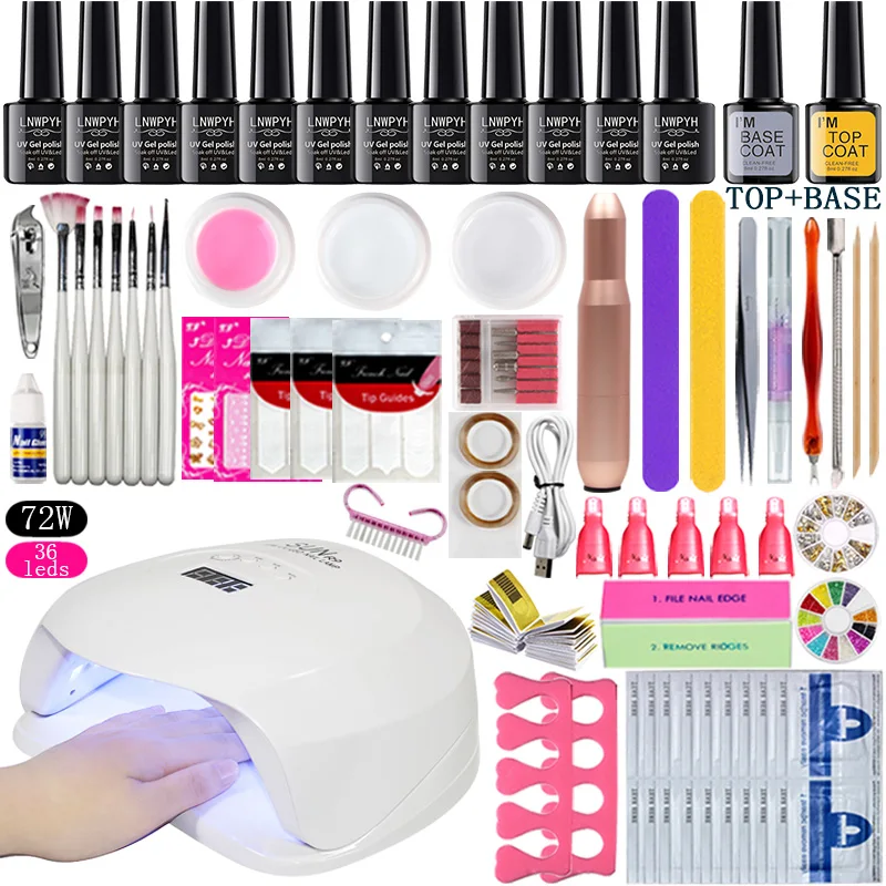 

Gel Nail Polish 12 Color Varnish Extension Kit with 36w/48w /72w Led Uv Nail Lamp Kit for Manicure Set Acrylic Nails Art Tools