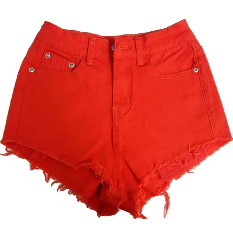 denim red shorts