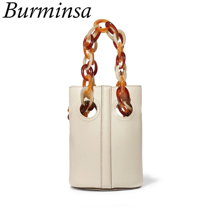 

Burminsa Chic Acrylic Chain Strap Bucket Genuine Leather Bags For Women Mini Handbags Ladies Shoulder Messenger Bags Summer 2019