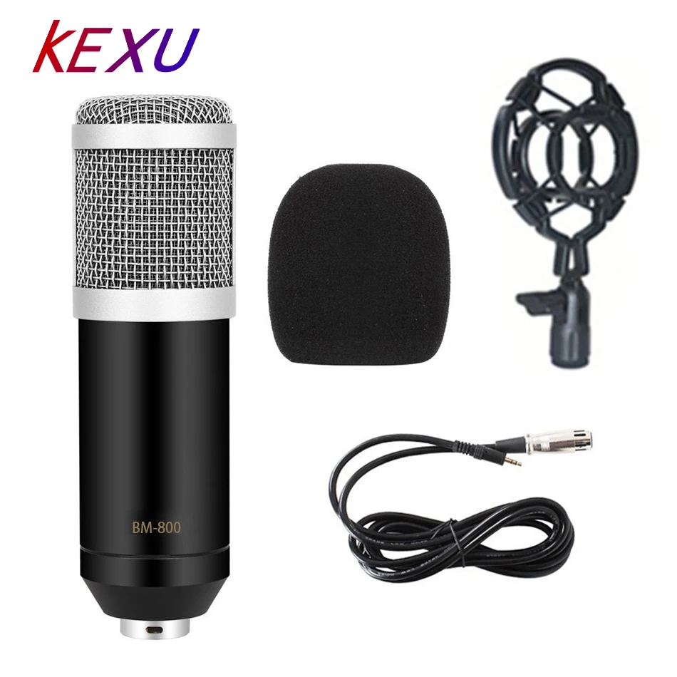 

KEXU Professional BM 800 Computer Microphone 3.5mm Wired Condenser Sound Microphone With Shock Mount For Recording Braodcasting