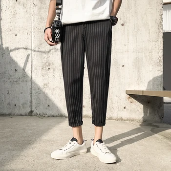 

2019 Men's Cotton Fashion Loose Printing Stripe Black/navy Haren Casual Pants Trousers Harem Hip Hop Pants Large Size M-5XL
