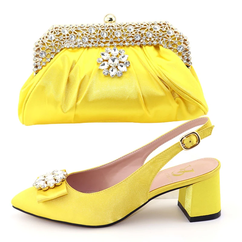

Yellow color italian shoes and bag matching set for african aso ebi party dance low heel shoes bag italian shoes bag SB8327-3
