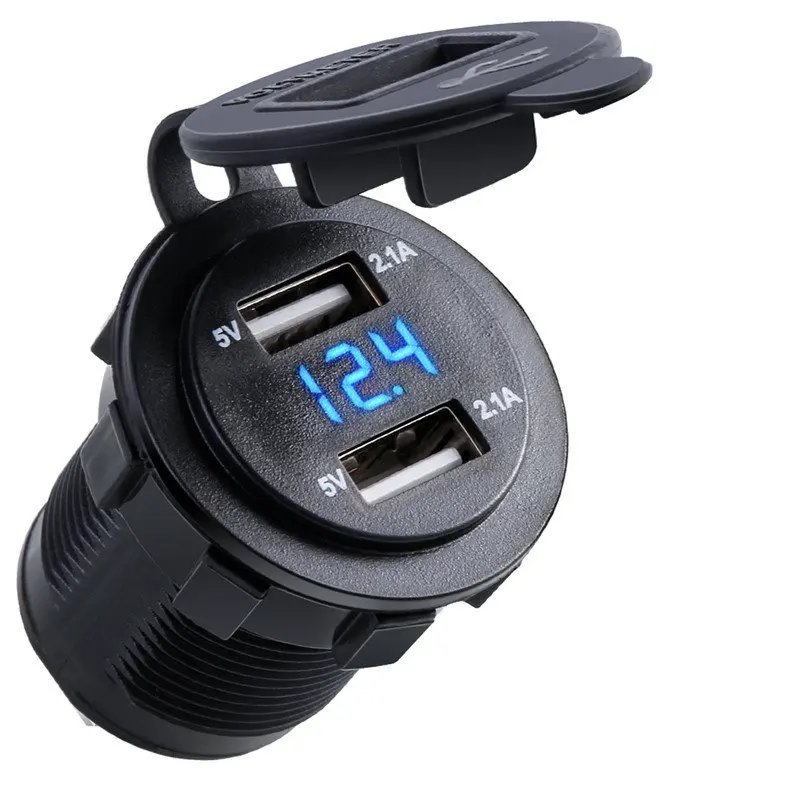 

SOONHUA Car Charger 2.1A With LED Display Universal Waterproof Dual USB Phone Charging Adapter for iPhone Samsung With 10A Fuse