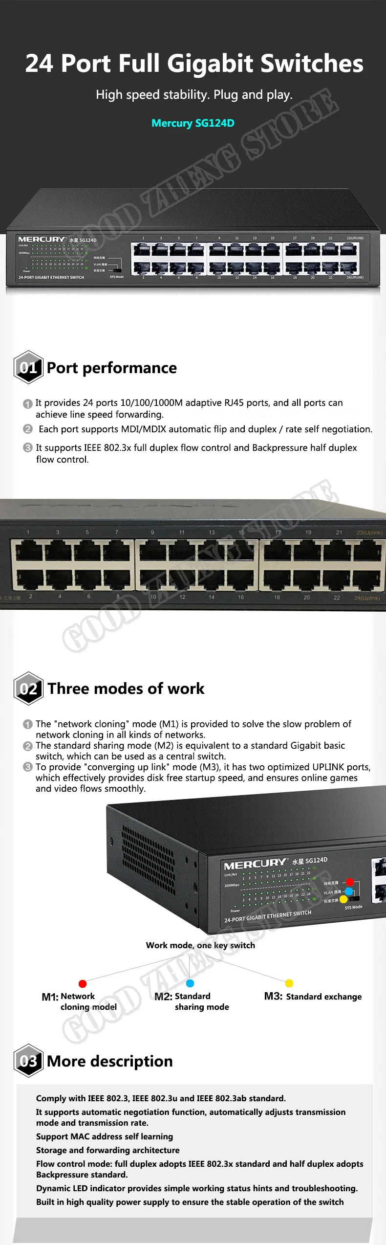 MERCURY SG124D 24 Порты и разъёмы гигабитный коммутатор 10/100/1000 Мбит/с Ethernet сетевой Настольный переключатель в стойке