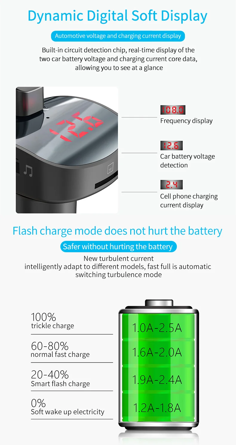 KCAR1012_23_JONSNOW Bluetooth FM Transmitter FM Bluetooth Car FM Modulator Car Lighter MP3 Bluetooth Player QC 3.0 USB Car Charger 5V3.1A