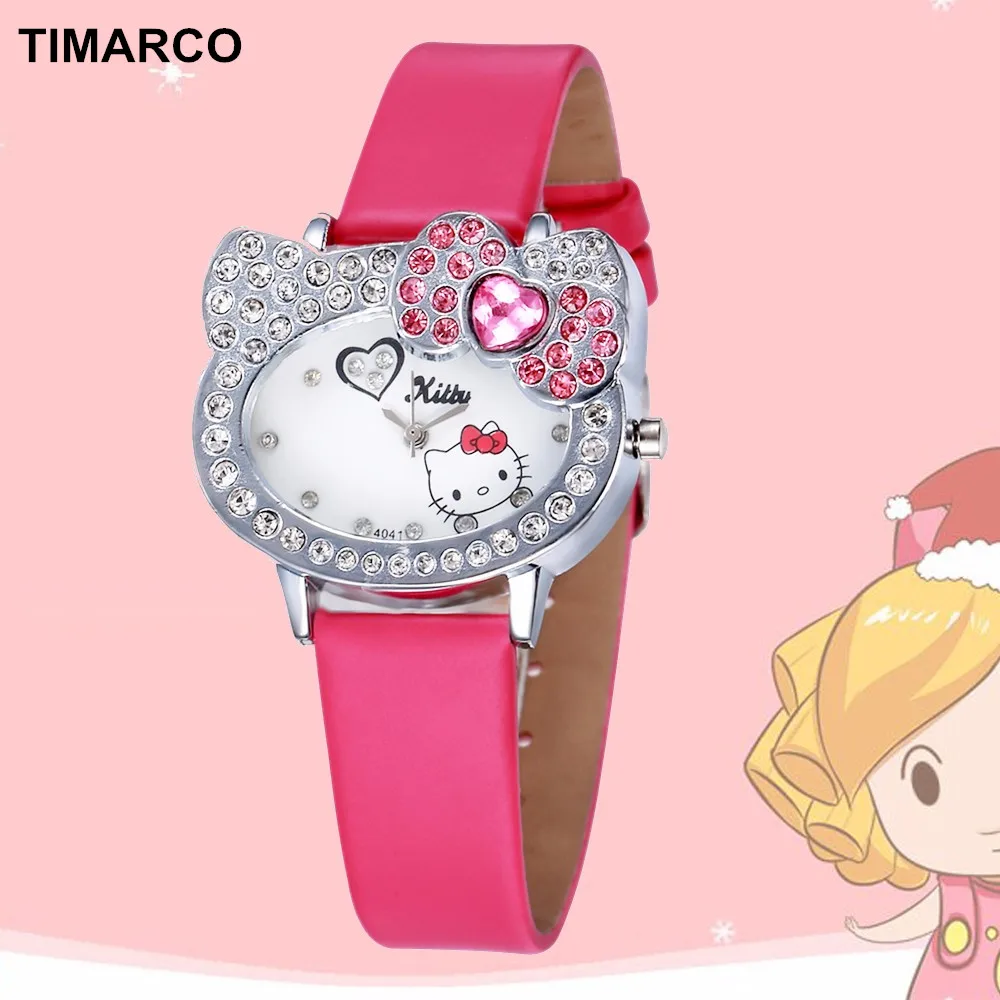Рисунок «Hello Kitty» часы Мода милый мультфильм часы детские часы Дети Прекрасный кожаный ремешок Кварцевые детские наручные часы Relogio Montre