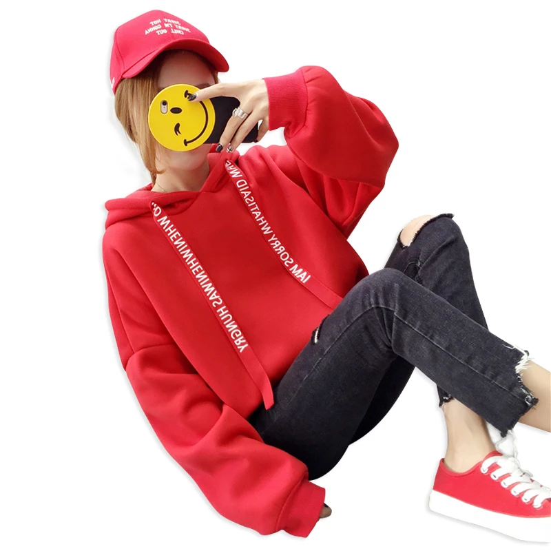  2019 Russian hot women's hoodies casual sweatshirt solid color long-sleeved loose large size women 