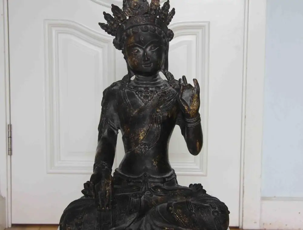 

Tibet Bronze Copper Gilt White TaRa Kwan-Yin Guan Yin Bodhisattva Buddha Statue