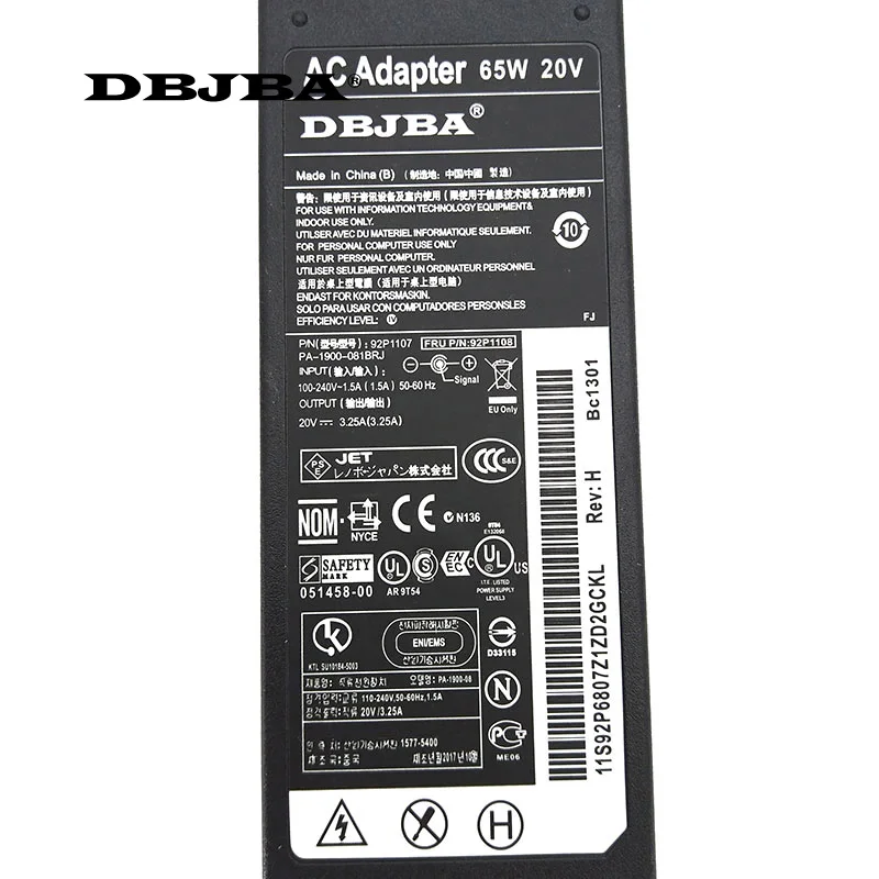 20 V 3.25A 65 Вт AC Мощность Зарядное устройство адаптер для IBM lenovo 3000 C100 C200 N200 N100 V100 V200 ноутбук