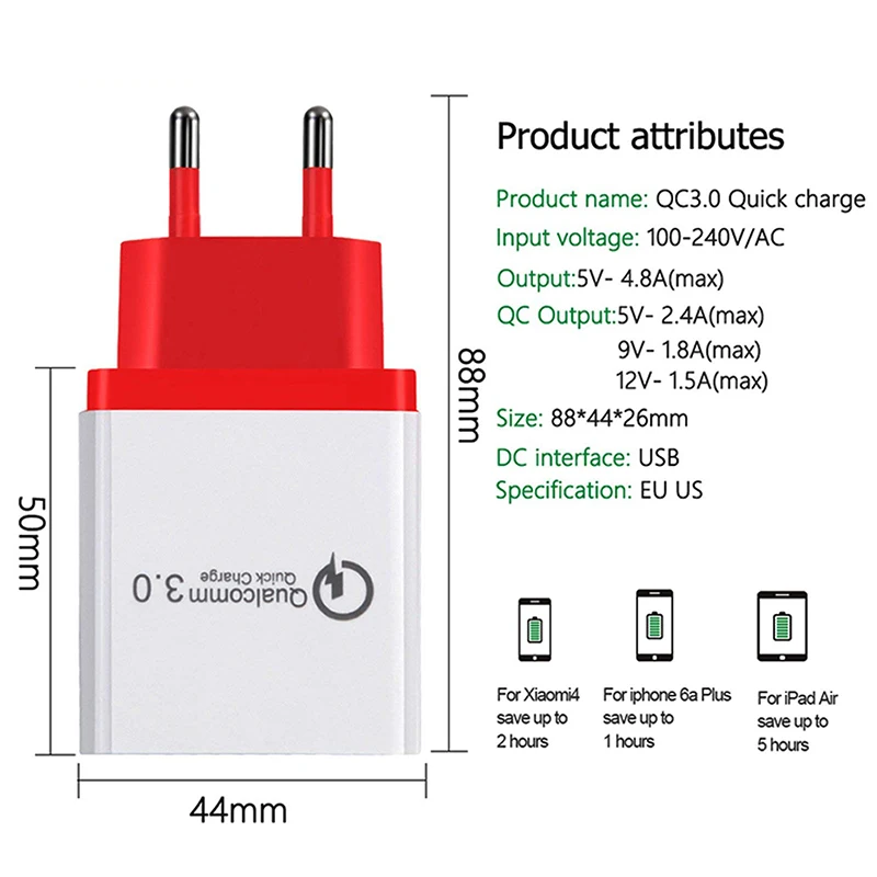 3 порта Быстрая зарядка 3,0 дорожное настенное USB зарядное устройство для iphone X 7 8 iPad samsung Xiaomi зарядное устройство для мобильного телефона qc3.0 Быстрая зарядка