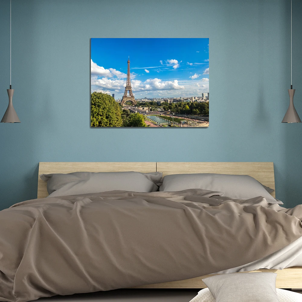 

Paris Tower City Landscape Blue Sky Trees Decorative Oil Painting Canvas Wall Artwork For Home Office Kitchen Decor No Frame