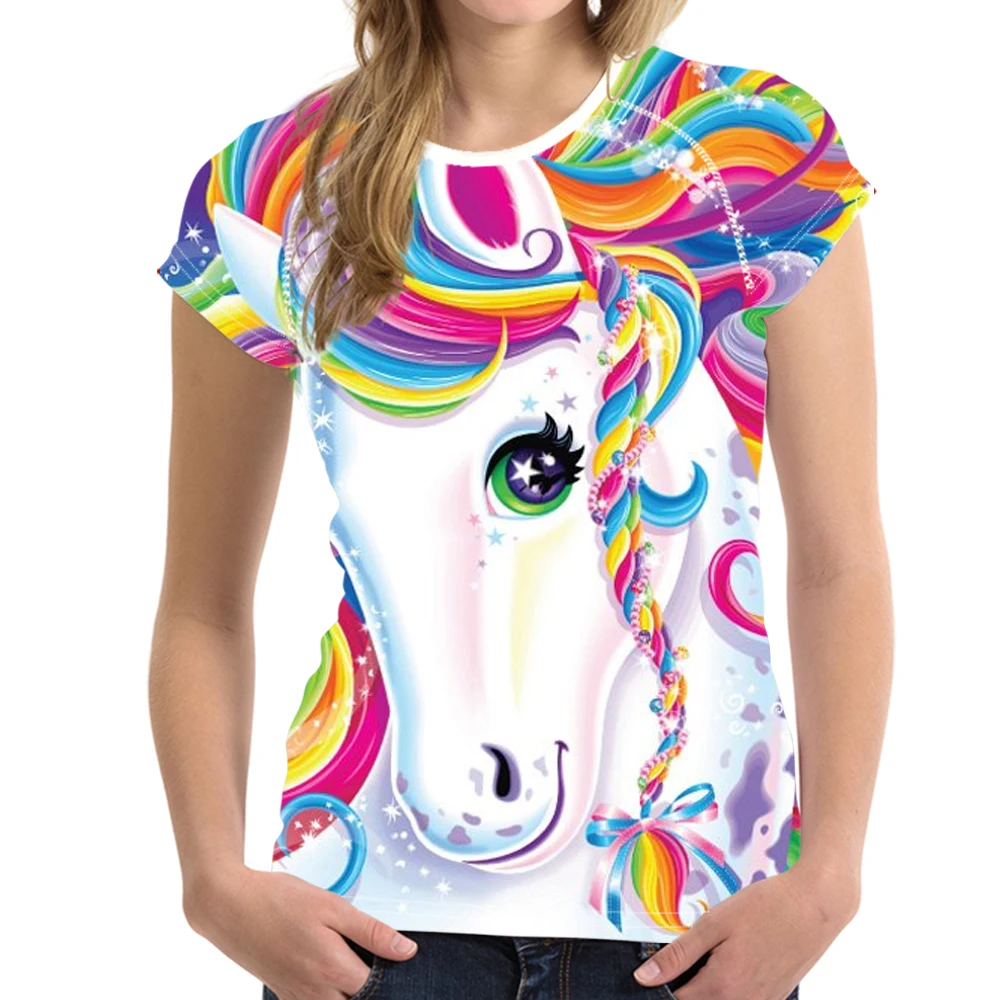NoisyDesigns Для женщин футболка милые 3D Rainbow Unicorn принтом женская одежда GirlsBrand летние