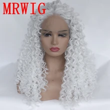 MRWIG белый цвет волос синтетические странный вьющиеся кружева спереди парик Средняя часть 26in 180% Плотность косплей парик волос