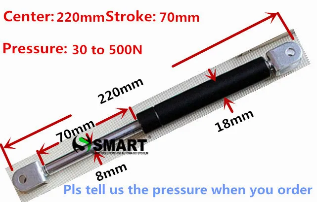 

free shipping 220mm central distance,70mm stroke 30 to 500N force, pneumatic Auto Gas Spring, Lift Prop Gas Spring Damper