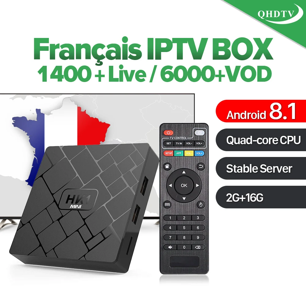 

IPTV France Box 2GB 16GB Android 8.1 RK3229 2.4G Wifi HK1 mini with 1 Year QHDTV Subscription IPTV Arabic Dutch Belgium French