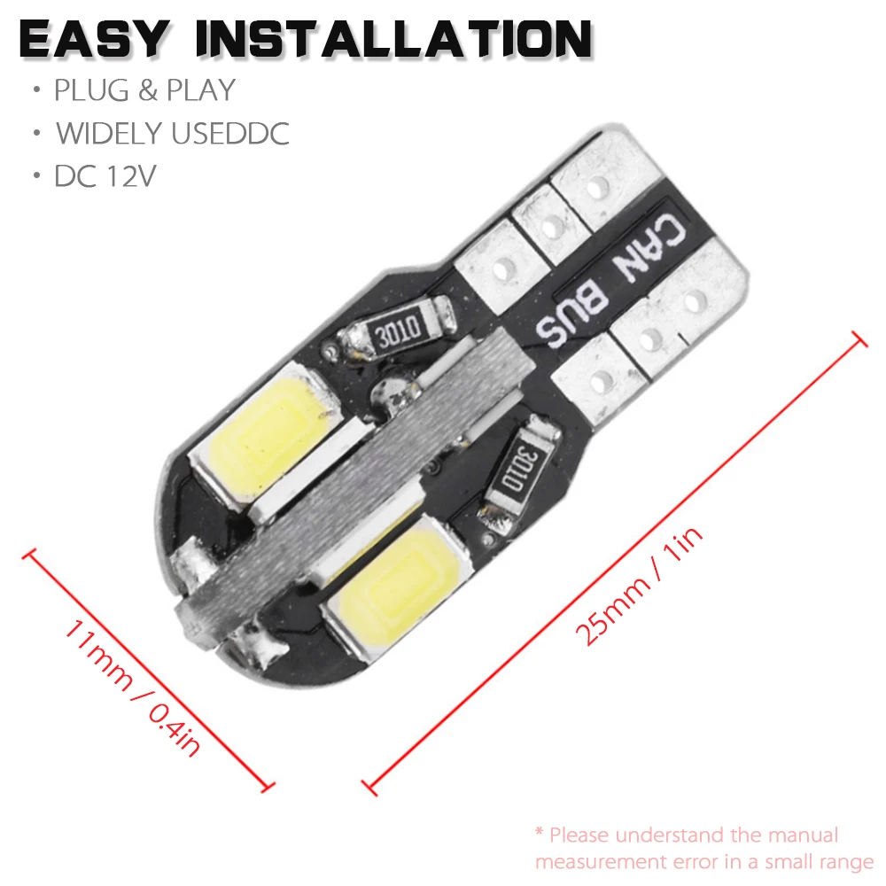 10 шт./партия T10 светодиодный лампочка для салона автомобиля Canbus без Ошибок T10 белый 5730 8SMD светодиодный DC12V автомобильный боковой клиновидный светильник белый/теплый белый светильник