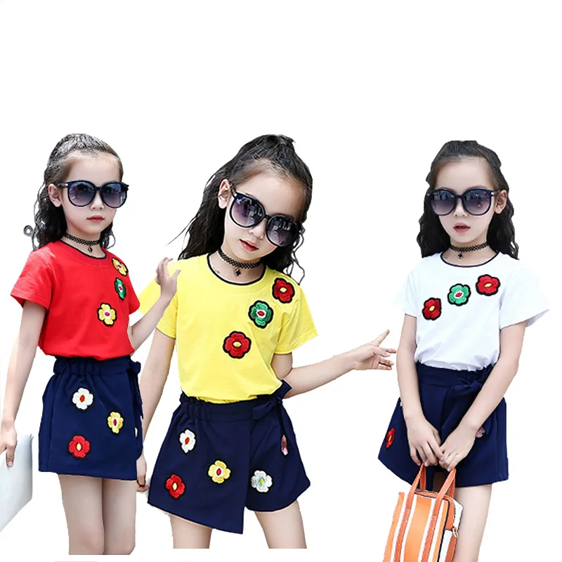 

Summer Casual Children's Suit Fiower T-Shirt + Pants Girl Clothing Set Children's Summer Suit 2019 New