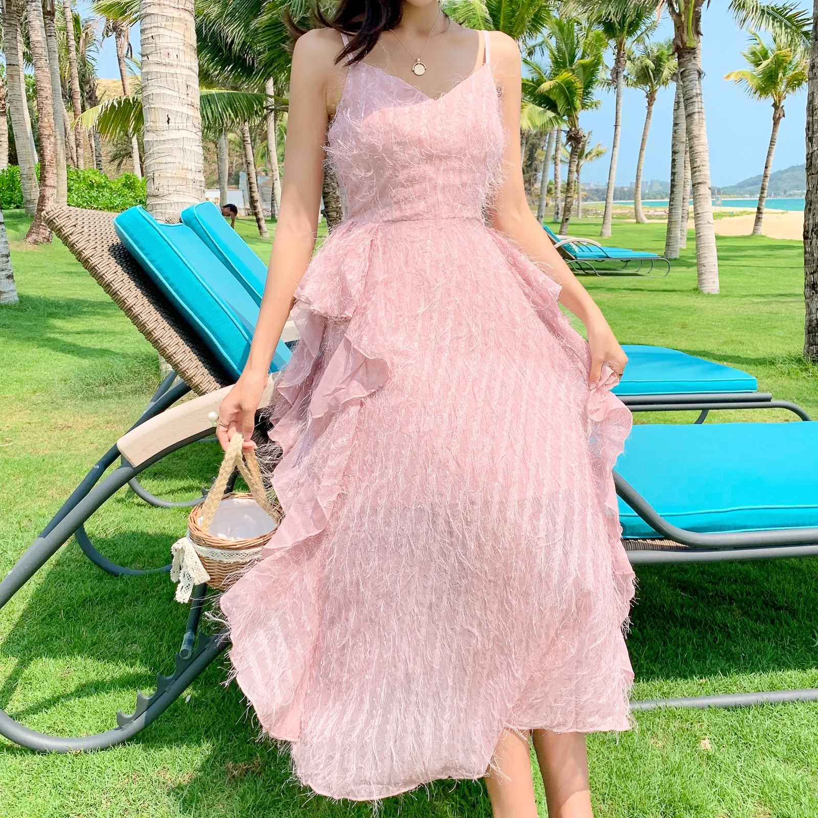 

New 2019 Summer Dress Women s Necessary Seaside Holiday Tourist tassels Stitching Suspended Dresses