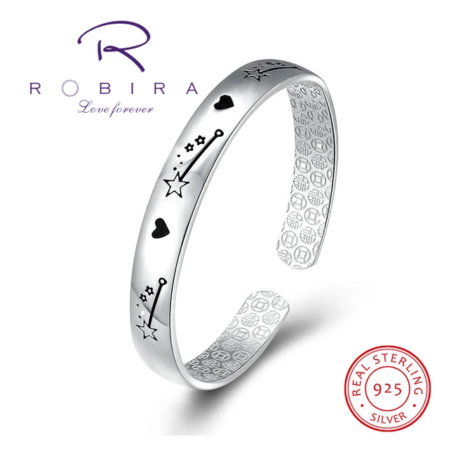 Robira 925 Sterling Silver Bangle Shooting Star Design Oil Drip Robira 925 Sterling Silver Bangle Shooting Star Design Oil Drip Heart Cuff Bracelet For Women