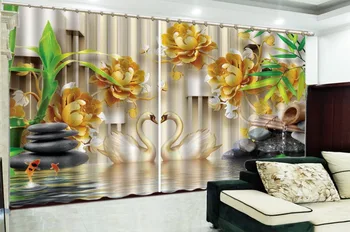 

Curtain Delicate Yellow Peony Couple Swan 3d Animal Curtains Custom You Like Practical Curtains