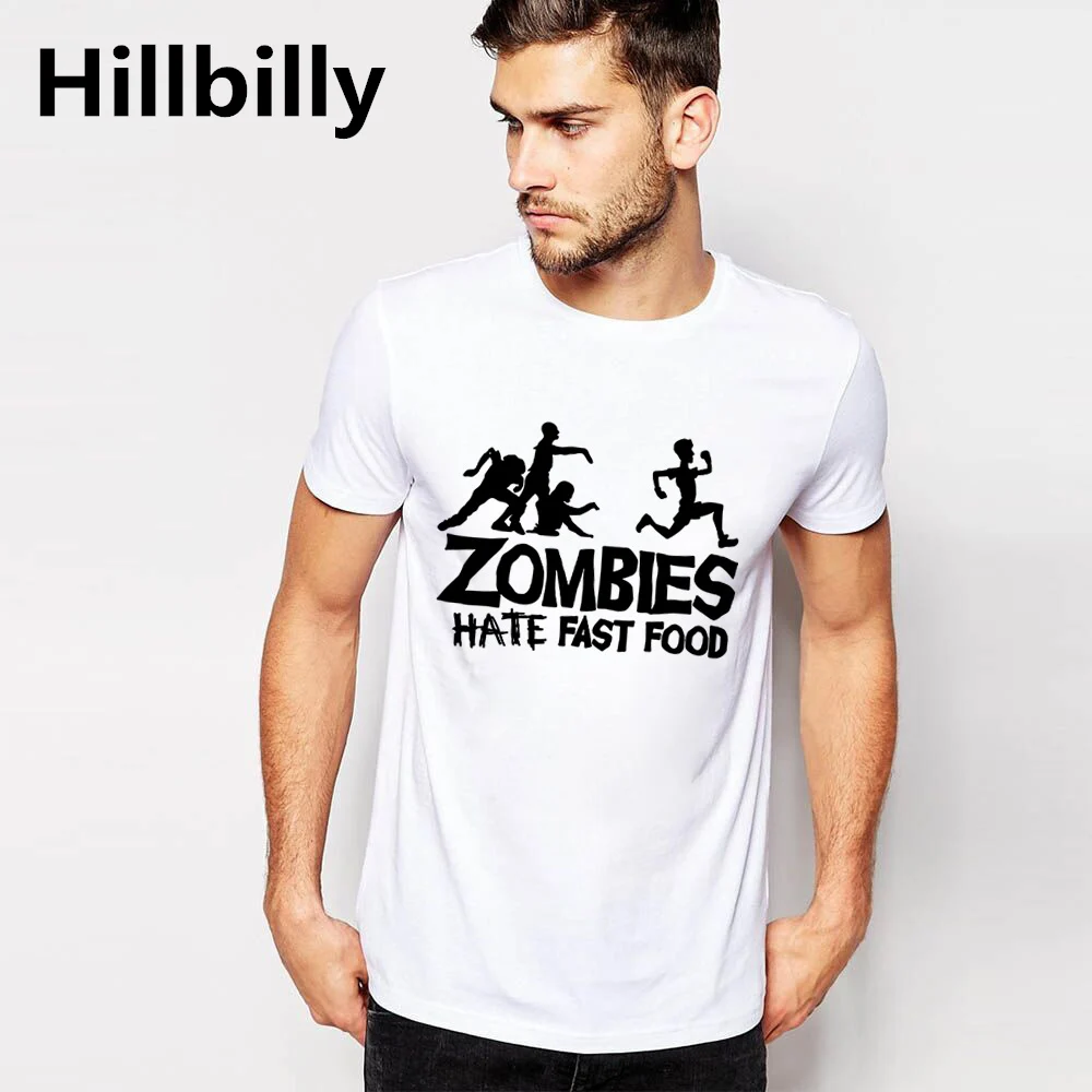 

Easy Storm New 2016 Summer T-Shirt Men Lose Letter Print T Shirt Men Zombies Hate Fast Food White Brand Tees For Male Size S-3XL