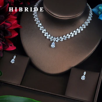 

HIBRIDE Luxury Water Drop AAA Cubic Zirconia Women Jewelry Sets Wedding Bride Dress Accessories Wholesale Price N-368