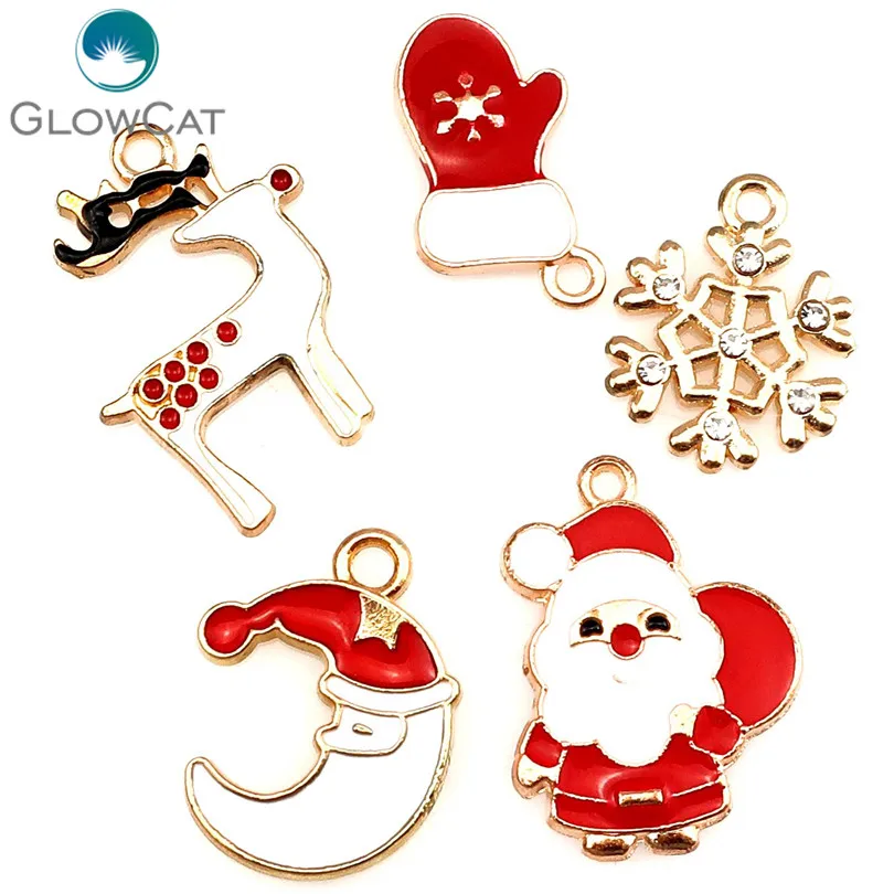 

5pcs/lot MIX Light Gold Enamel Merry Christmas Tree Moon Pendant Jewelry Finding Making 22329