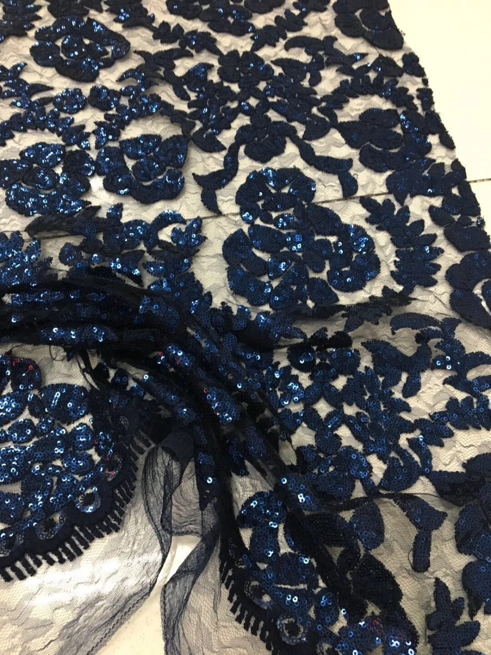 

Navy blue black french tulle lace fabric embroidery african sequins tulle net Lace for Women's cloth