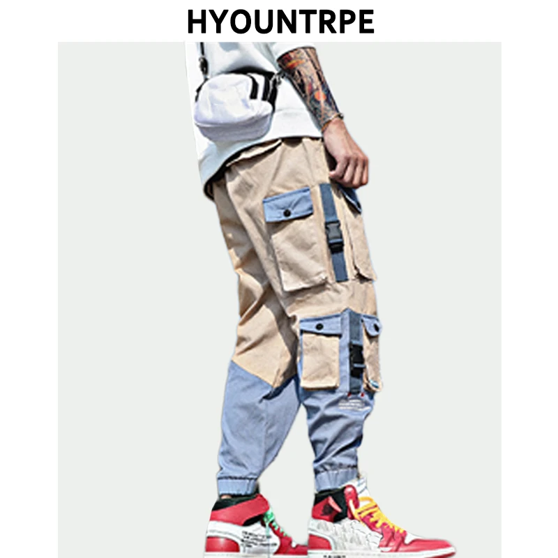 

Fashion Patchwork Pockets Cargo Harem Pants Mens New Casual Elastic Waist Joggers Streetwear Hip Hop Ankle Drawstring Trousers