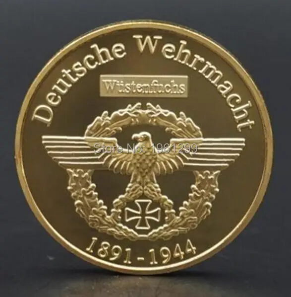 

WW2 War Deutsche Souvenir Coin Erwin Rommel Marshal 24K Gold Plated Coin Germany Commander 40*3mm Polish Coin 2pcs/lot free ship