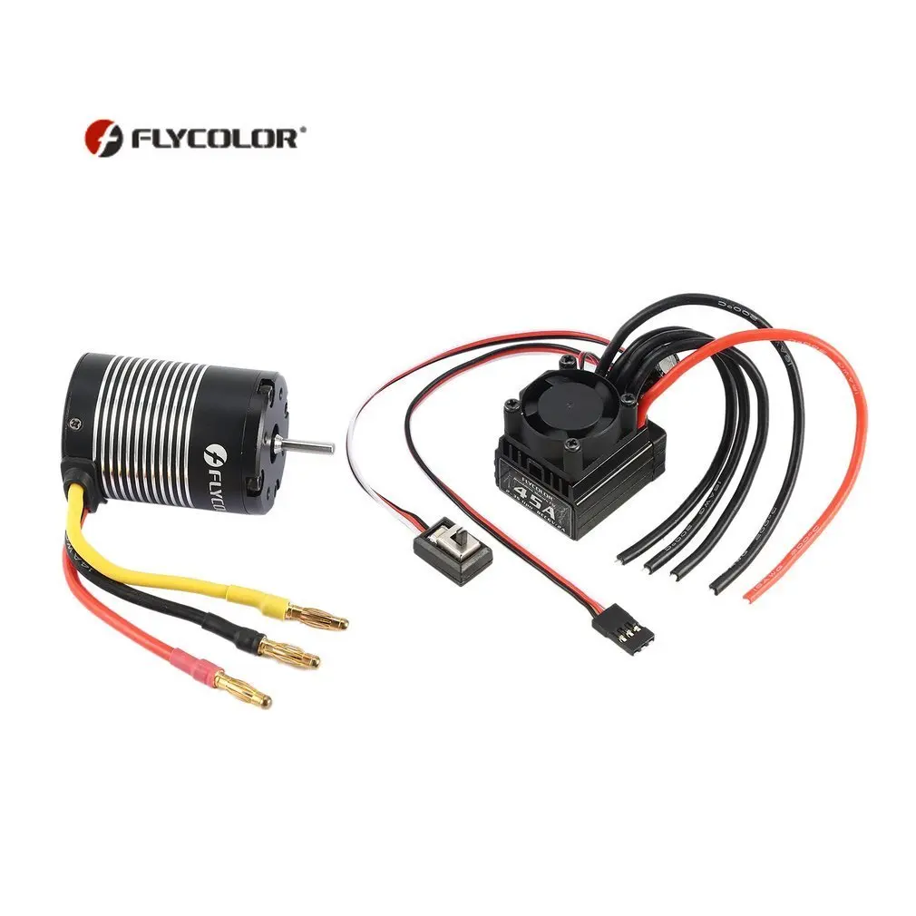 

FLYCOLOR 2S-3S 3650 3000KV 4 Poles Brushless Sensorless Motor with 45A Brushless ESC Combo Parts Set for 1/10 RC Car Truck
